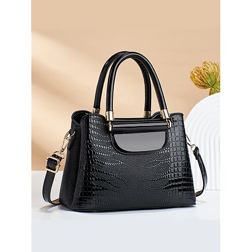 elegante borsa in similpelle con stampa coccodrillo – elegante borsa con manico superiore e tracolla staccabile, lussuosa borsa tote per donna, perfetta per lavoro, feste ed eventi formali nero rosa rosso