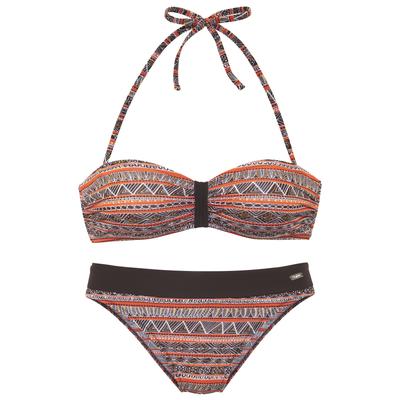 Bandeau-Bikini BUFFALO, Damen, Gr. 38, Cup A/B, braun (braun bedruckt), Xtra Life LYCRA, bedruckt, gestreift, Bikini-Sets, Mit trendigem Streifendruck Image