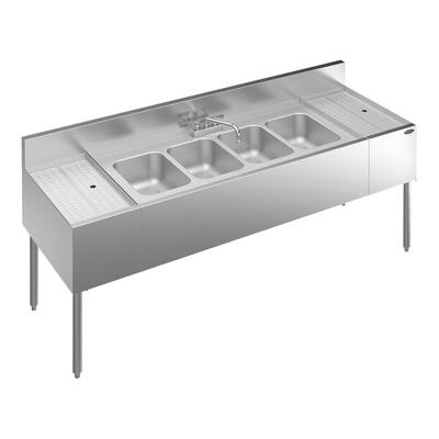 Krowne Royal Series KR24-64C 4 Bowl Underbar Sink with Faucet and 2 Drainboards - 72" x 24"