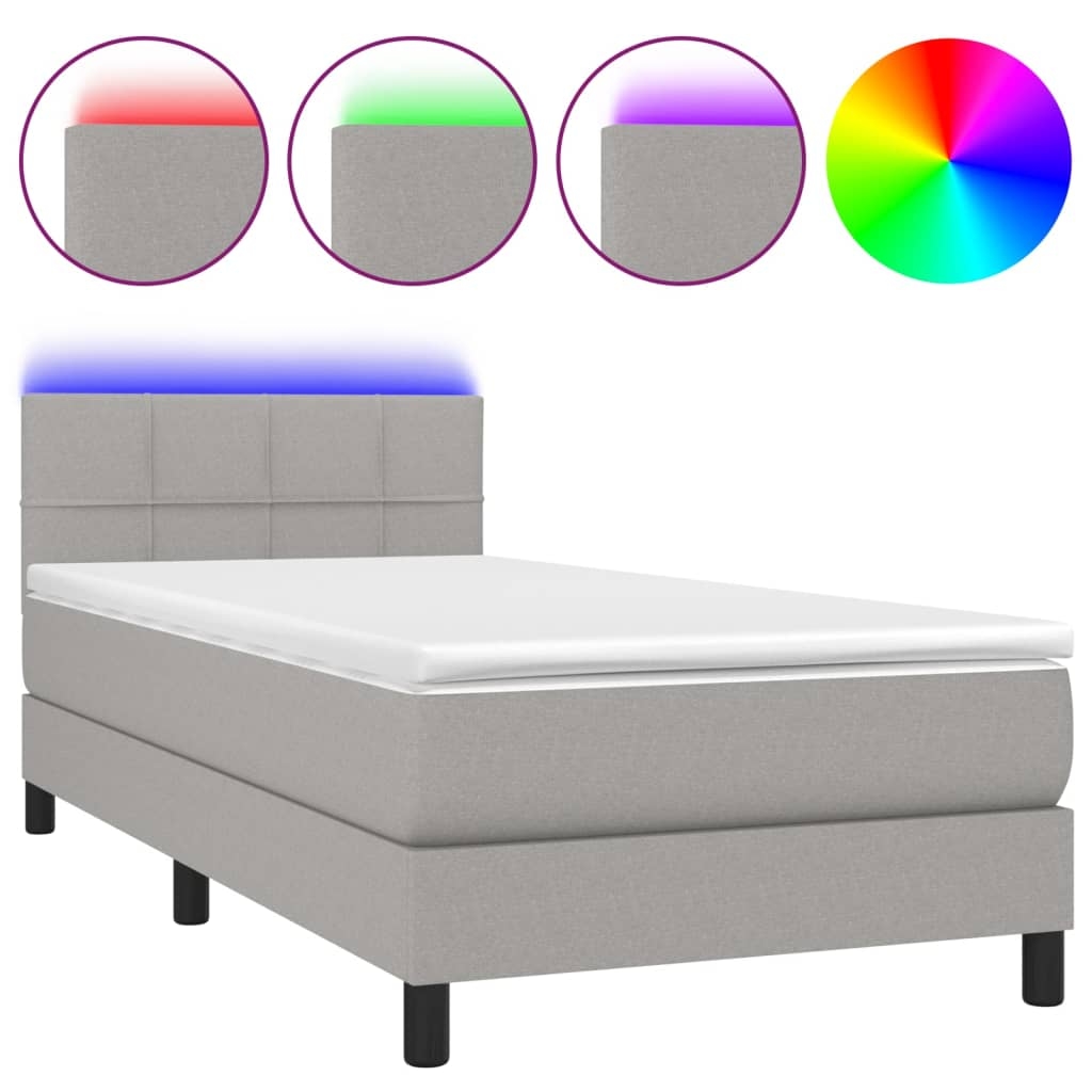 vidaXL Boxspringbett mit Matratze & LED Hellgrau 90x190 cm Stoff Image