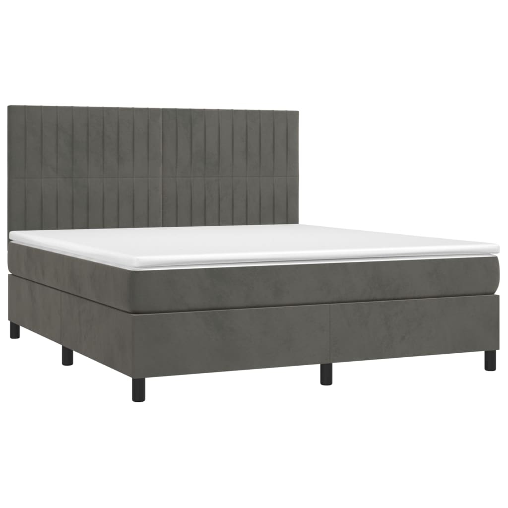vidaXL Boxspringbett mit Matratze & LED Dunkelgrau 180x200 cm Samt Image