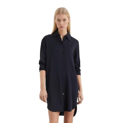 Hemdblusenkleid MARC O'POLO "aus fließendem Viskose-Stretch", Damen, Gr. 34, Normalgrößen, blau (deep night blau), Obermaterial: 99% Viskose, 1% Elasthan; Futter: 100% Nicht verfügbar, unifarben, regular fit knielang, Langarm Manschette, Kleider Image