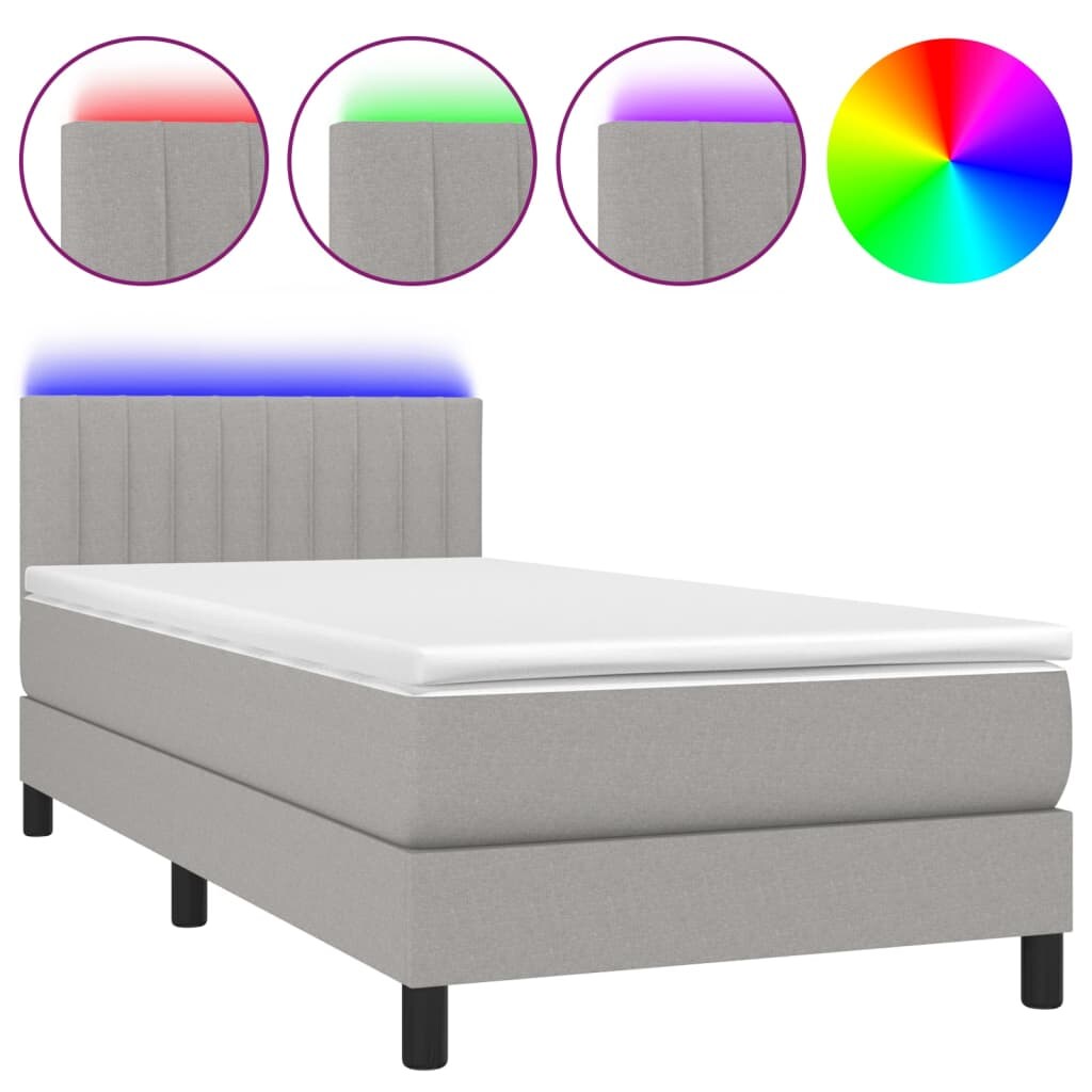 vidaXL Boxspringbett mit Matratze & LED Hellgrau 90x190 cm Stoff Image