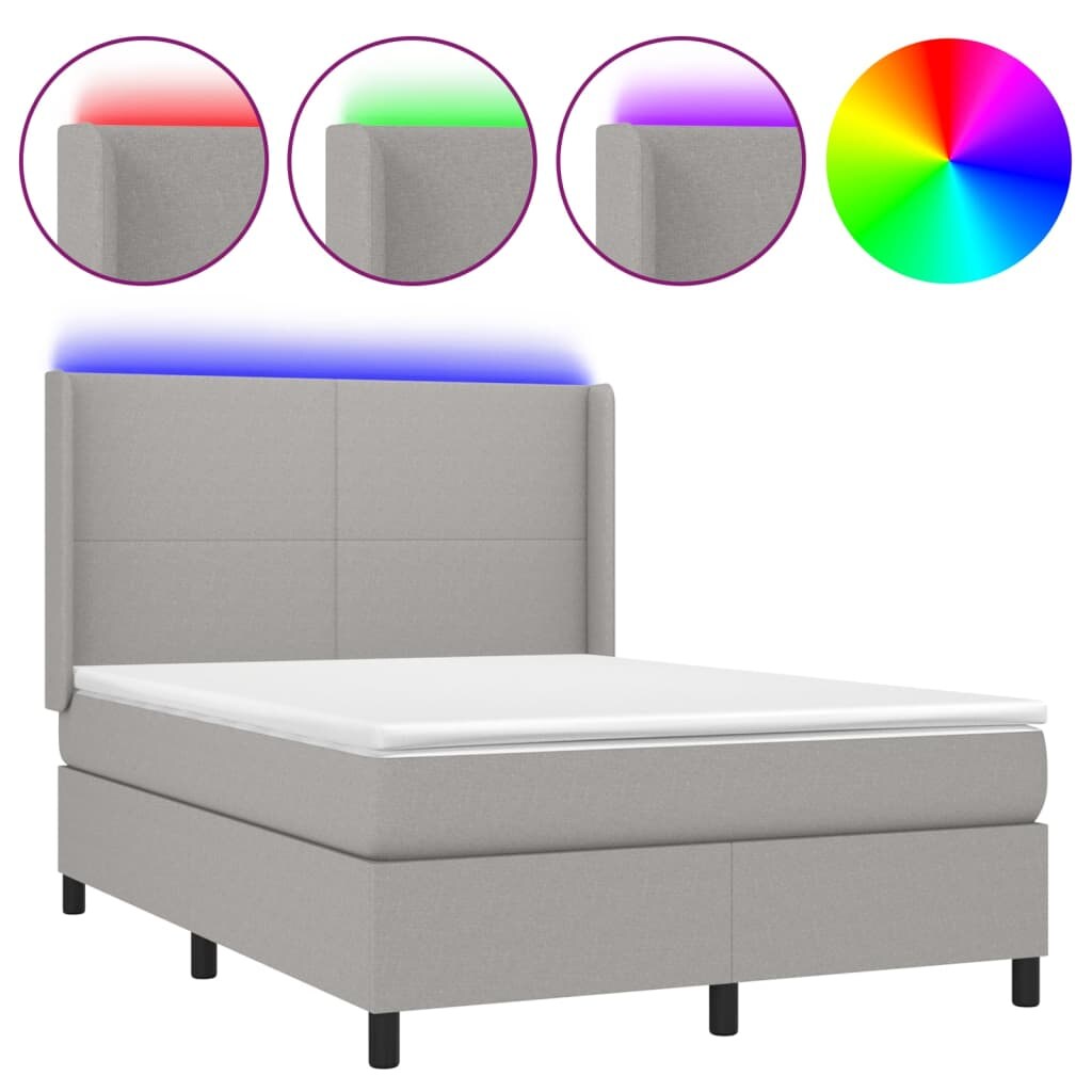 vidaXL Boxspringbett mit Matratze & LED Hellgrau 140x190 cm Stoff Image