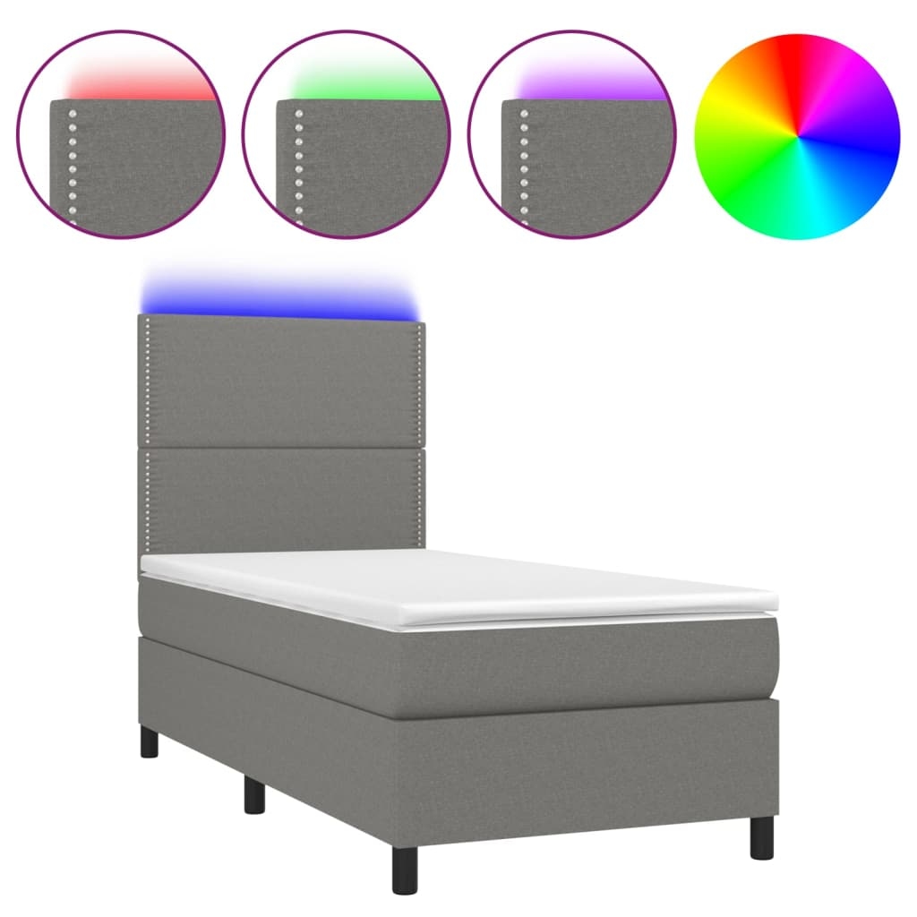 vidaXL Boxspringbett mit Matratze & LED Dunkelgrau 100x200 cm Stoff Image