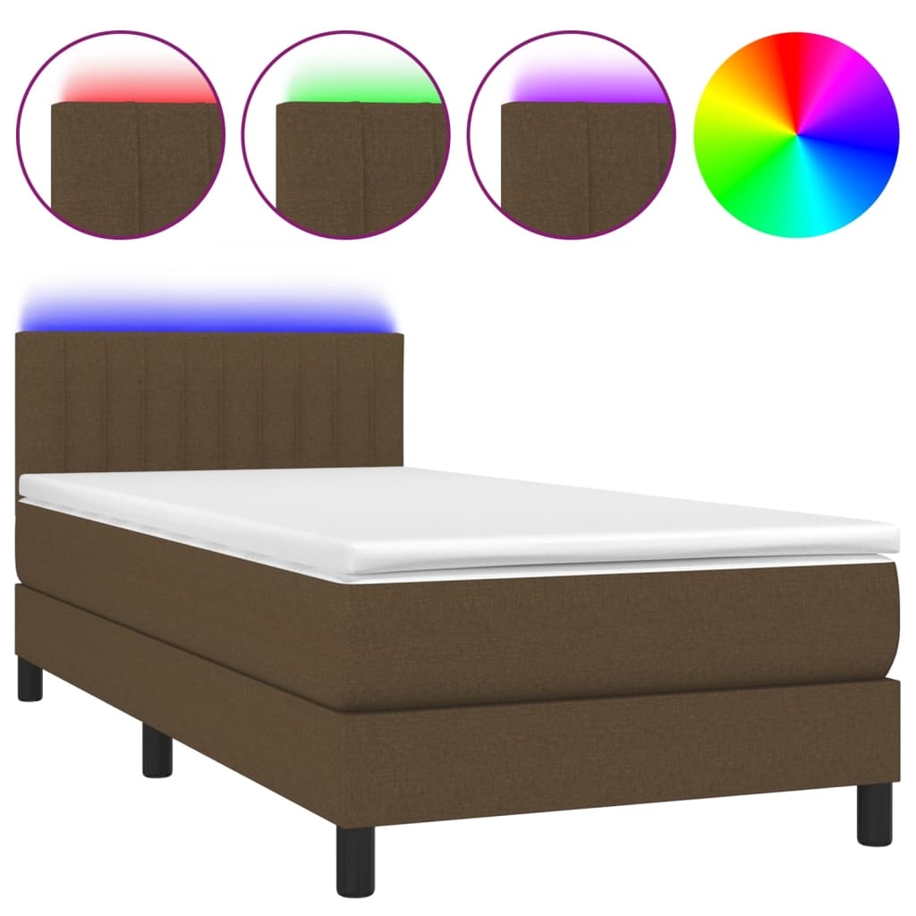 vidaXL Boxspringbett mit Matratze & LED Dunkelbraun 100x200 cm Stoff Image