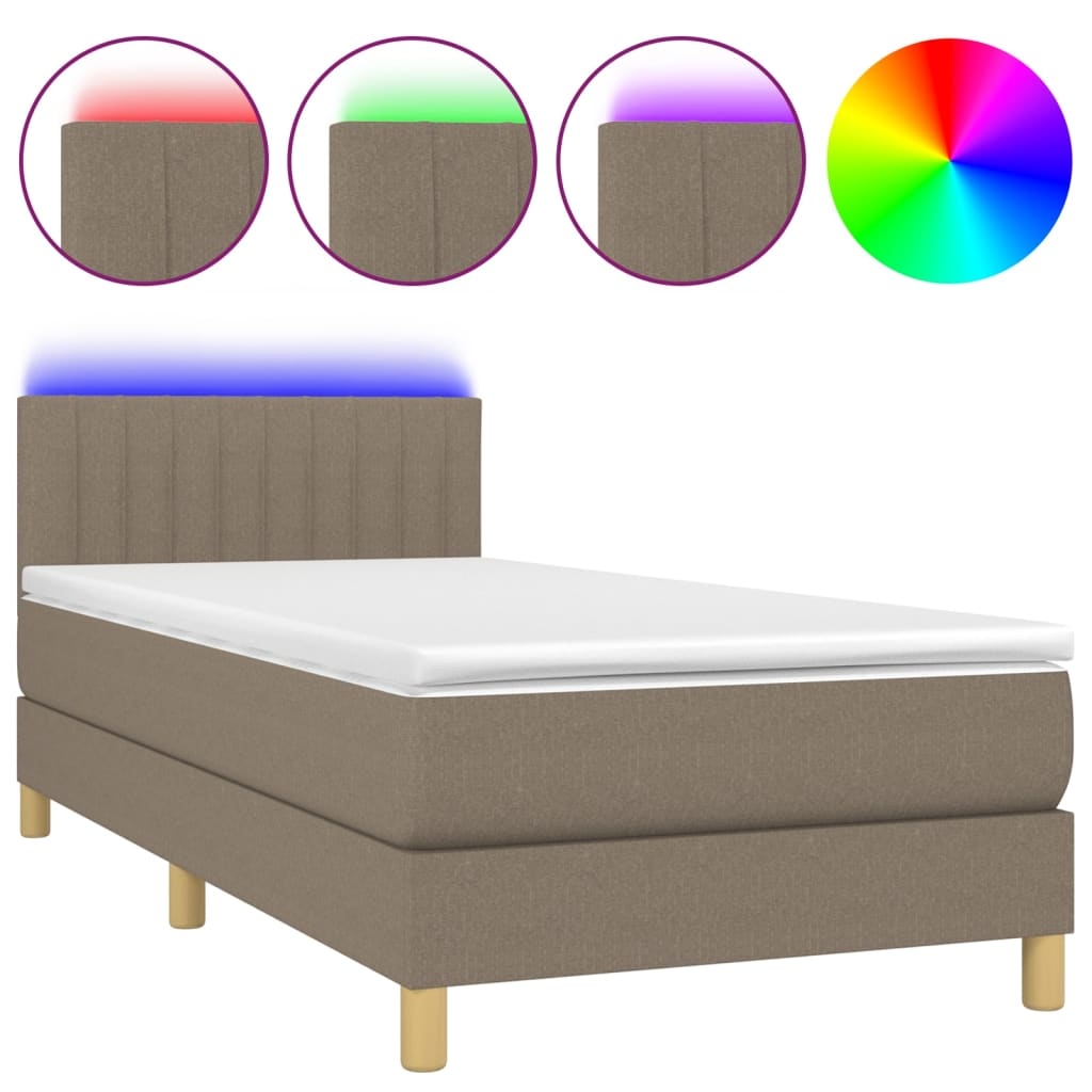 vidaXL Boxspringbett mit Matratze & LED Taupe 100x200 cm Stoff Image