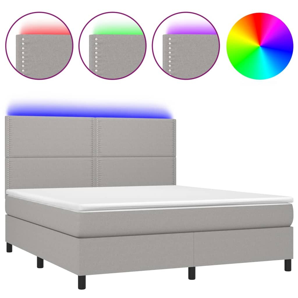 vidaXL Boxspringbett mit Matratze & LED Hellgrau 180x200 cm Stoff Image