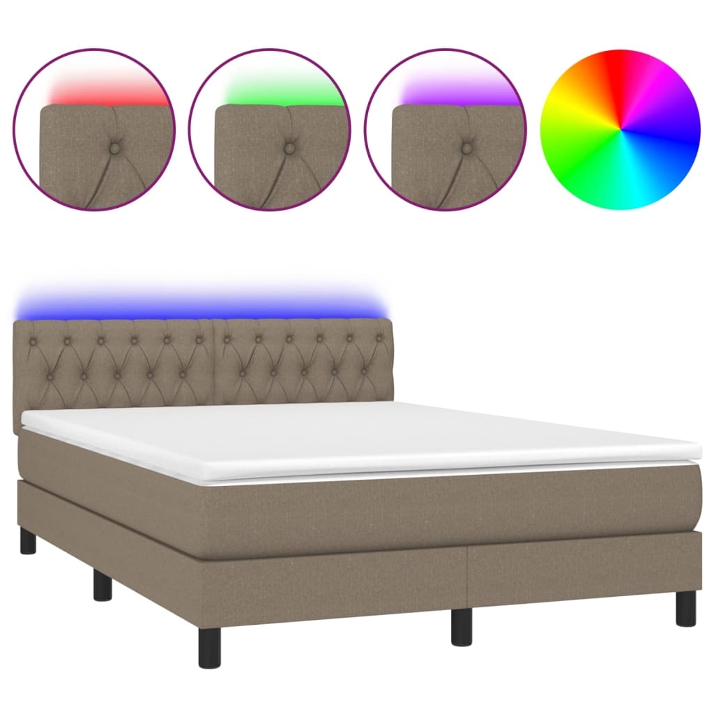 vidaXL Boxspringbett mit Matratze & LED Taupe 140x200 cm Stoff Image