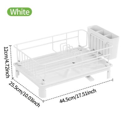 TEMU 1pc Space-saving Metal Dish Rack With Utensil Holder And , Countertop Kitchen Organizer, Painted Finish Bracket Shelf For Dishes And Cutlery Storage - , Standing Shelf Image