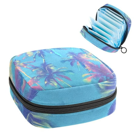 1Pc Cute Period Bag Menstrual Cup Pouch Large Storage Bag Sanitary Purse for Sanitary Napkin Pads Tropical Jungle Palm Trees Blue Background Pads Organizer for Girls Women