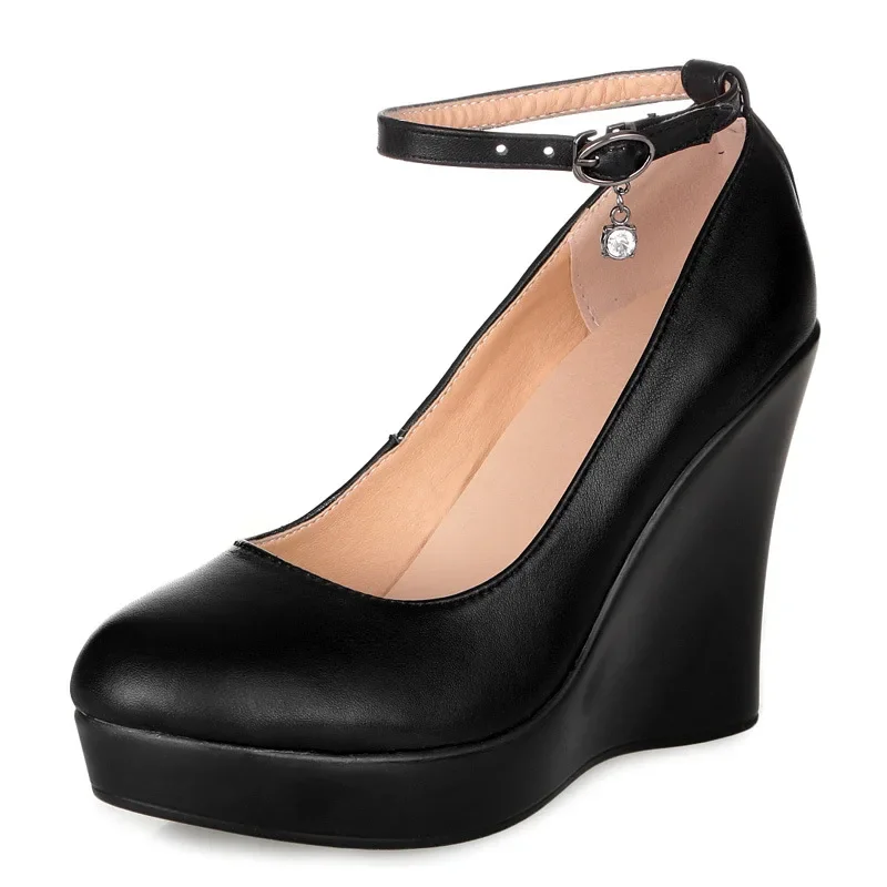 8cm 10cm Small Size 32-41 Genuine Leather Shoes Women's High Heels Shoes 2025 Fall Chunky Platform Wedges Shoes Office Model