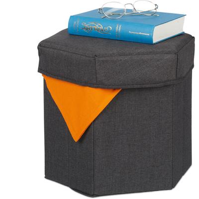 Sitzhocker mit Stauraum, faltbar, weich gepolstert, Wohnzimmer, Stoff, hbt 31x36x32 cm, Sitzwürfel, Image