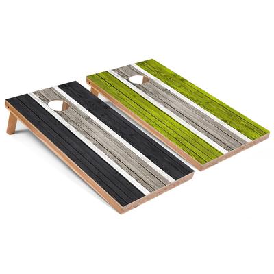 Dark Grey and Lime Striped Cornhole Boards with Case & Lights