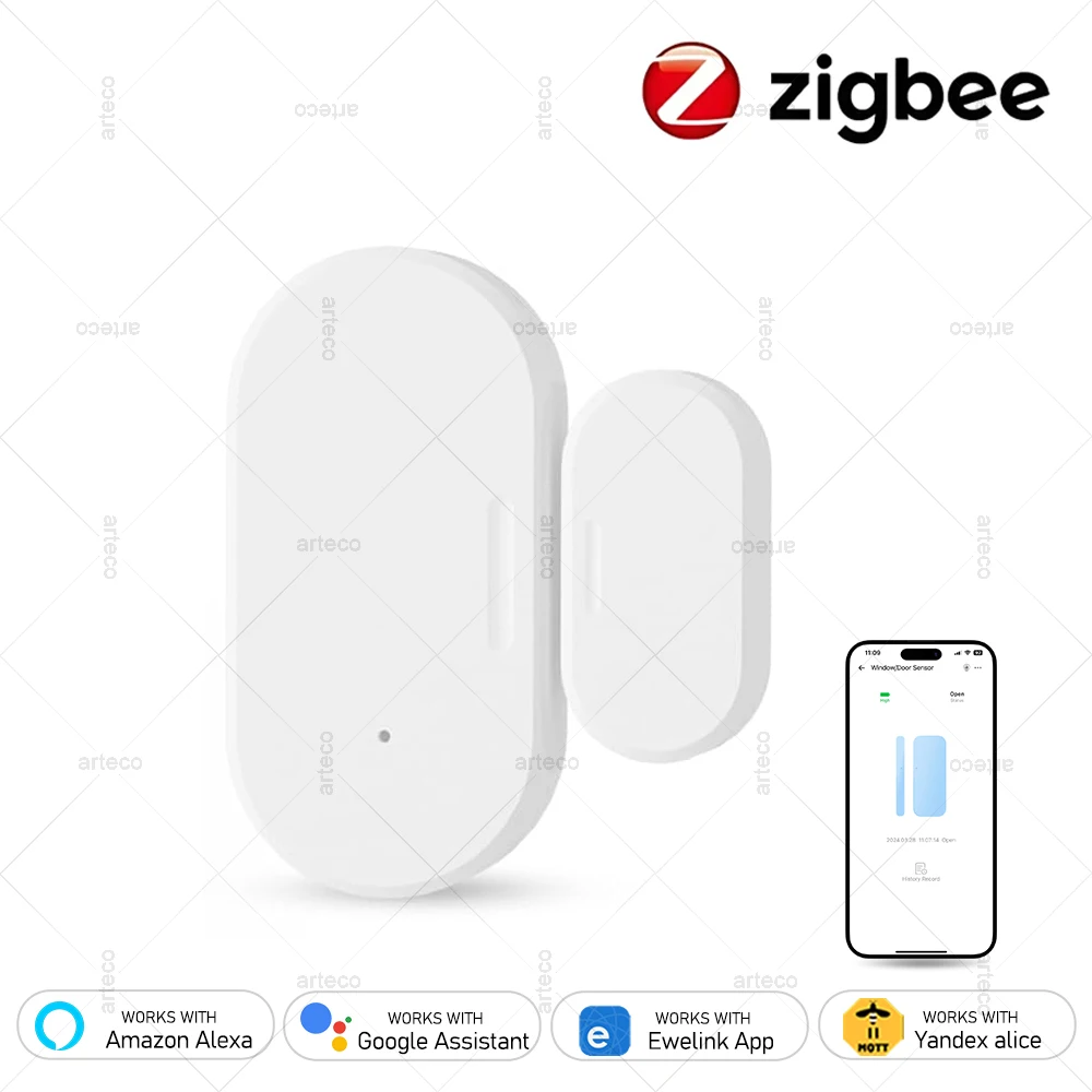 Ewelink ZigBee Tür-Fenster-Sensor, Eingangssensor, Einbruch-Tür-Sensor, Smart Home Alarm, Sicherheitsschutz, funktioniert mit Zigbee Gateway Image