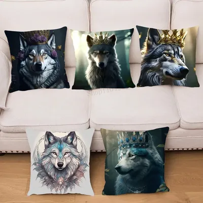 1pc Tier Wolf König Kissen Fall Platz Schlafzimmer Sofa Freizeit Komfort Kissen Auto Wohnzimmer Image