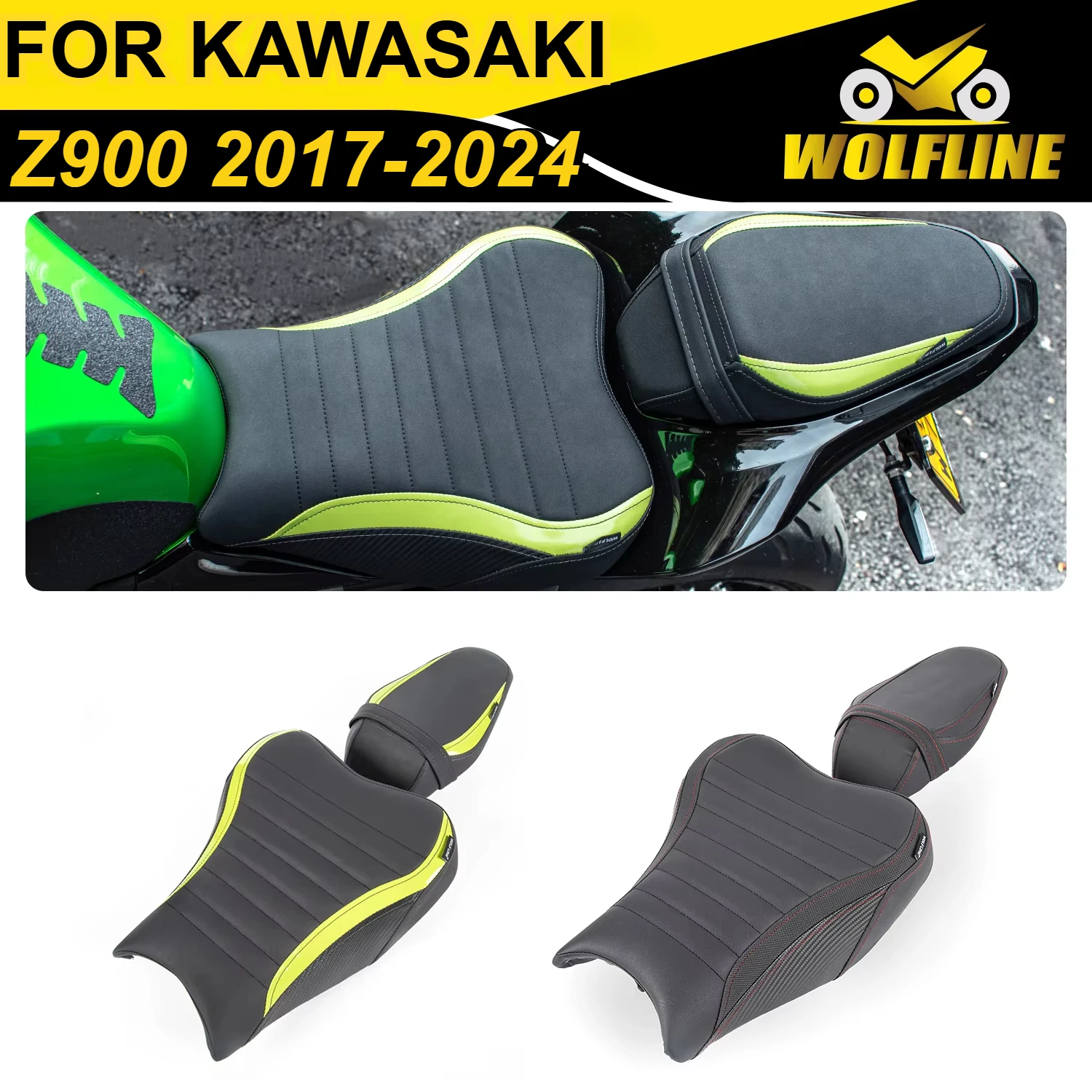 Wolf Line Motorrad Fahrersattel Beifahrer Soziuspolster für Kawasaki Z900 2017–2024 2018 2019 2020 2021 2022 2023 Image