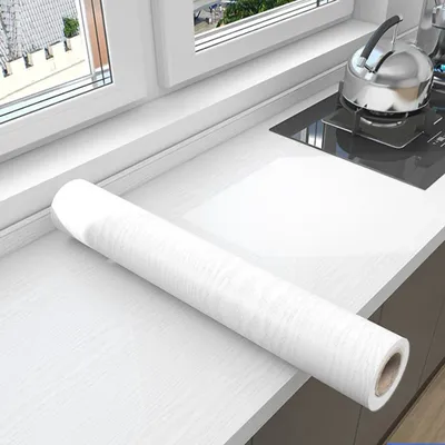 40 cm Küche Weiß Holzmaserung Selbstklebende Papier Möbel Tapete Aufkleber Tisch PVC Wasserdichte Wand Aufkleber Hause Dekoration Image