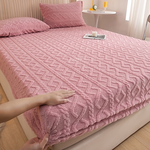 Samt Spannbettlaken Luxus super weich gemütlich bequem Strick geeignet für Herbst Winter und Frühling einfarbig Image