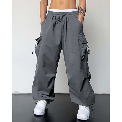 Herren Cargohose Cargohosen Hose Hosen Kordelzug Elastische Taille Multi Pocket Glatt tragbar Outdoor Täglich Campen und Wandern Modisch Klassisch Schwarz Hellgrün Image