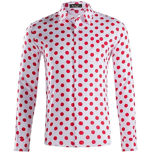 Herren Hemd Sommerhemd Freizeithemd Strandhemd Knopfhemd Schwarz Weiß Rosa Rote Langarm Tupfen Revers Urlaub Ferien Button-Down Bekleidung Polyester Mode Lässig Bequem