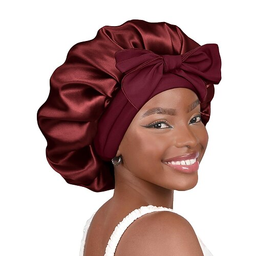 Schlafhaube aus Seidensatin mit Schleife für Damen – weicher, bequemer und stilvoller Haarschutz, in mehreren Farben erhältlich Image