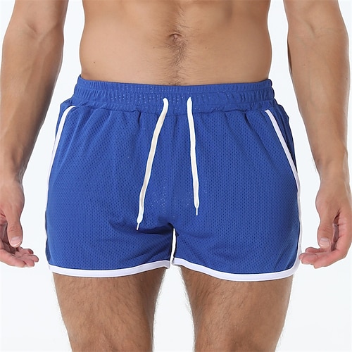 Herren Sportliche Shorts Shorts Laufshorts Turnhose Mesh-Shorts Tasche Kordelzug Elastischer Bund Patchwork Komfort Kurz Sport im Freien Täglich Ausgehen Mode Lässig Schwarz Weiß Mikroelastisch Image