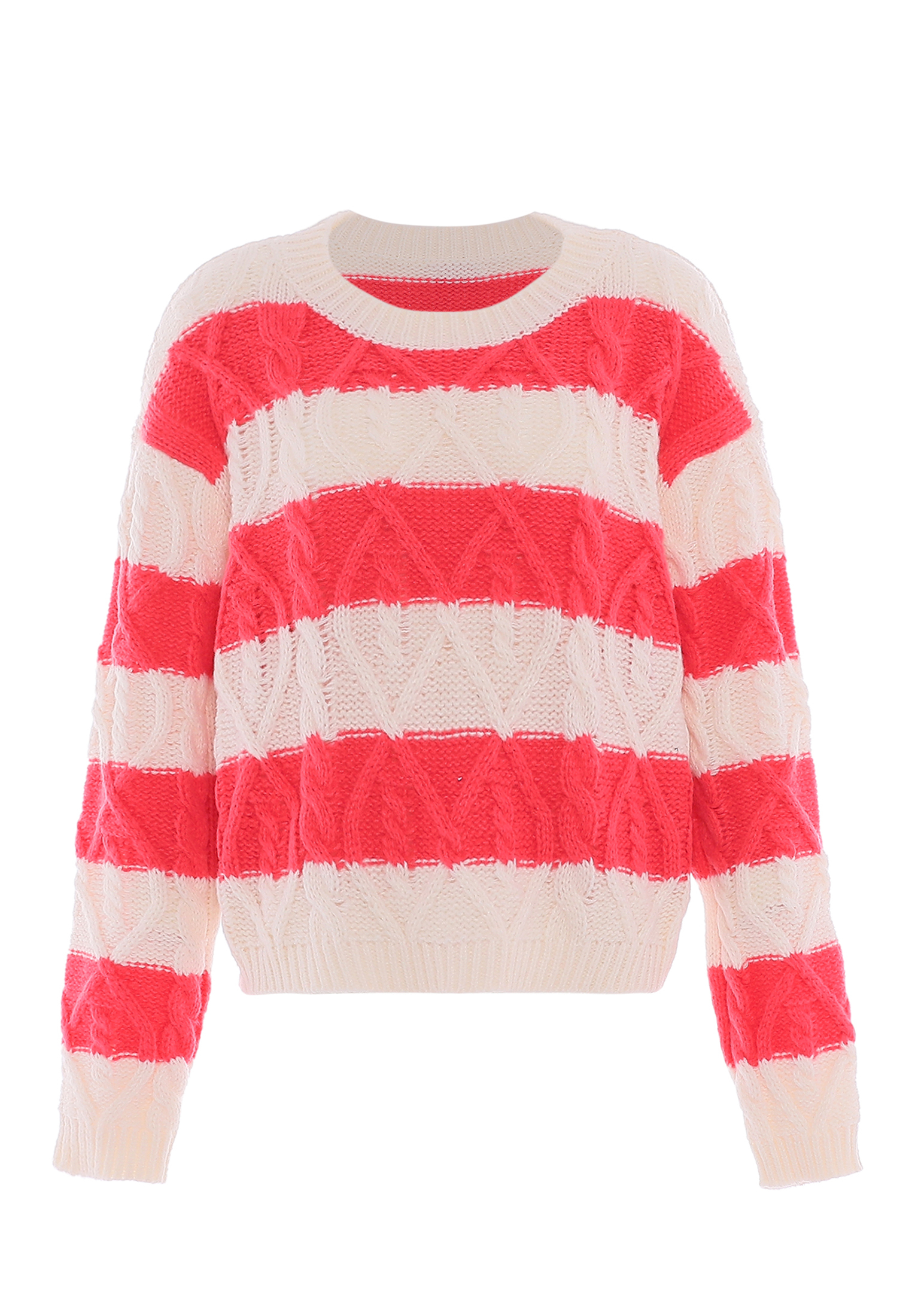 Mymo Strickpullover Damen Wollweiss Koralle Image