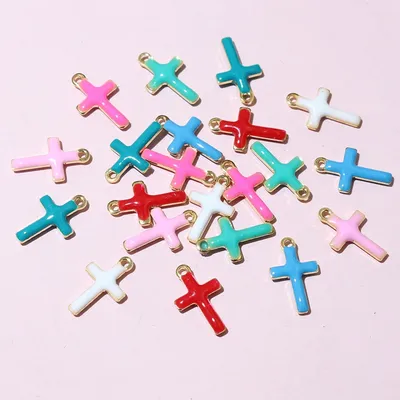 20pcs 10x6mm Enamel Small Cross Charms Pendant Stainless Steel DIY Jewelry Making Accessories