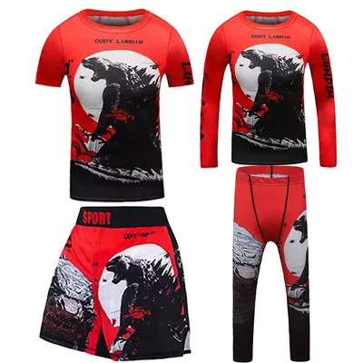 Rashguard Jiu Jitsu MMA Kid's T-shirt +Pant Set Kid Boy Girl Rash Guard Children Tracksuit Muay Thai