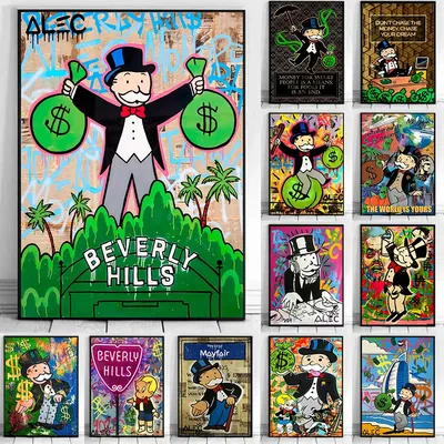 Alec Monopoly Motivation Poster Canvas Painting Businessman Make Money Cartoon Wall Art For Living