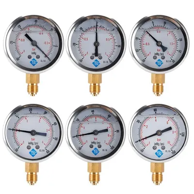 Compound Pressure Vacuum Gauge Glycerine Filled -1/10Bar & -30*Hg 1/4 BSP Bottom Dropship
