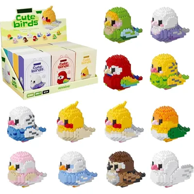 Small Parrots Building Blocks Kits, 12 Color Mini Bricks Cute Birds Series Animals Toys for Kids,