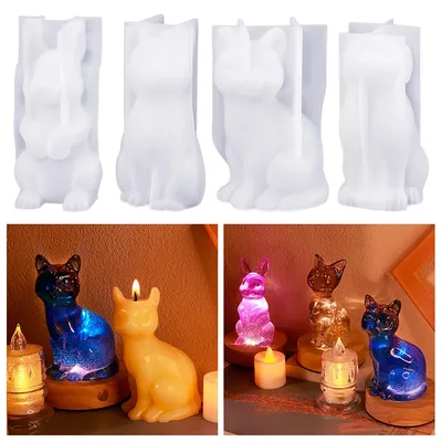 3D Resin Molds Cats Rabbit Keychains Pendant Silicone Mold Concrete Candle Mold DIY Epoxy Resin