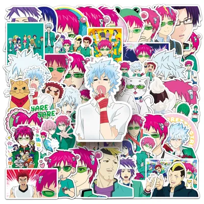 50Pcs MINISO Saiki Kusuo Series Cartoon Cute Waterproof Sticker Skateboarding Snowboard Retro Vinyl