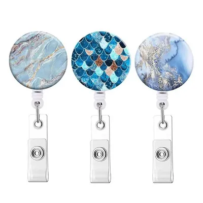 Retractable Marbling Badge Reel for Nurse ID Name Badge Holder Staff Work Card Clip Pass Bus Card