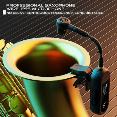 Wireless saxophone microphone system, clip on instrument microphone for saxophones and trumpet, 100
