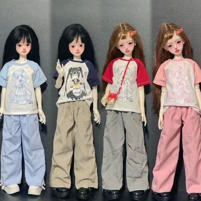 1/6 1/4 Doll's Clothes Suit for 30/45cm Bjd Doll Anime Short Sleeve T-shirt + Casual Pants Girl Toys