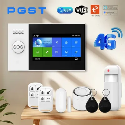 PGST PG-107 4G Wireless Home Alarm System WiFi Security System with 4.3 Inch Full Touch