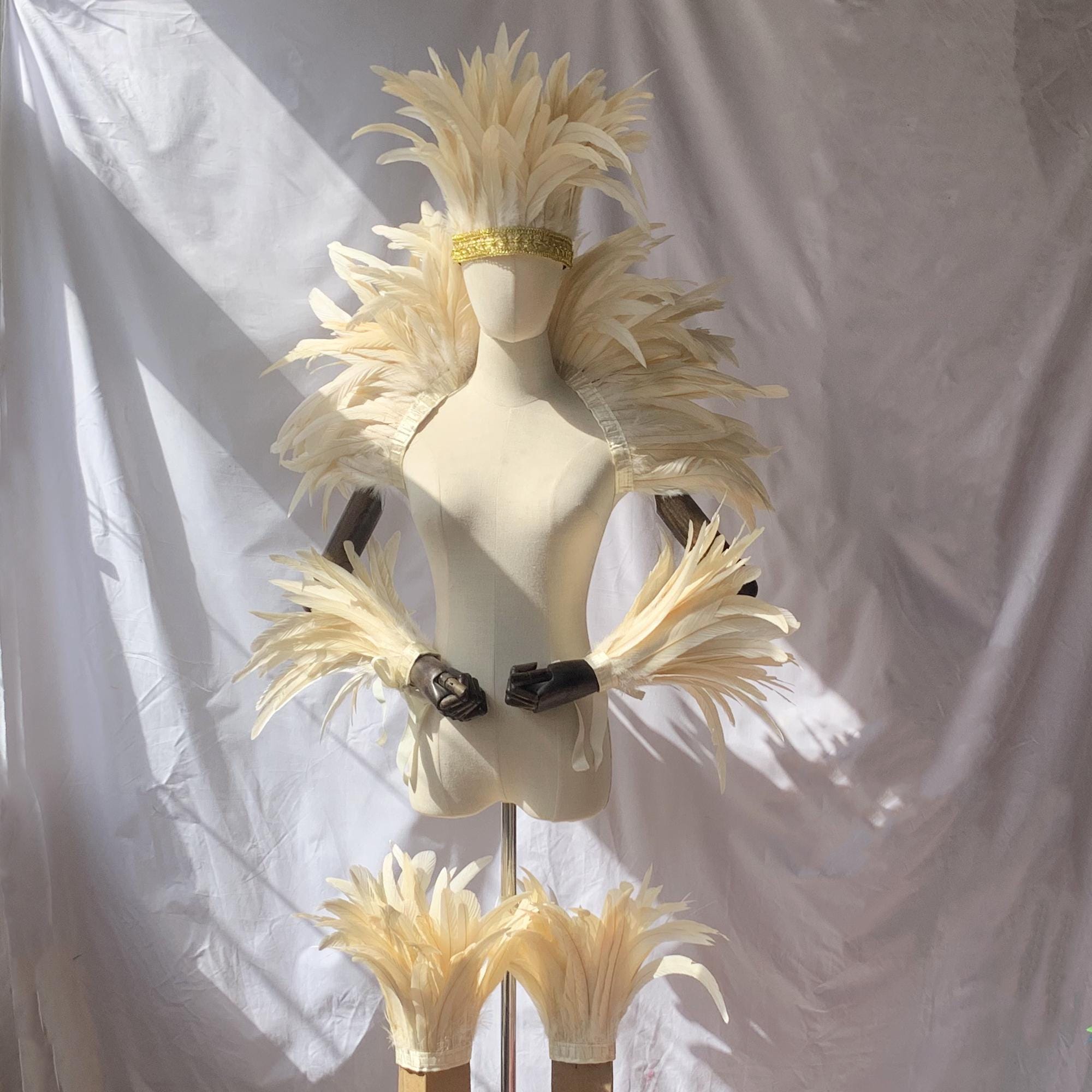 Scialle di piume da ballerina a 4 strati/Sciarpa di piume di carnevale/Sciarpa di piume per spettacoli teatrali/Costume di Halloween di colore bianco/