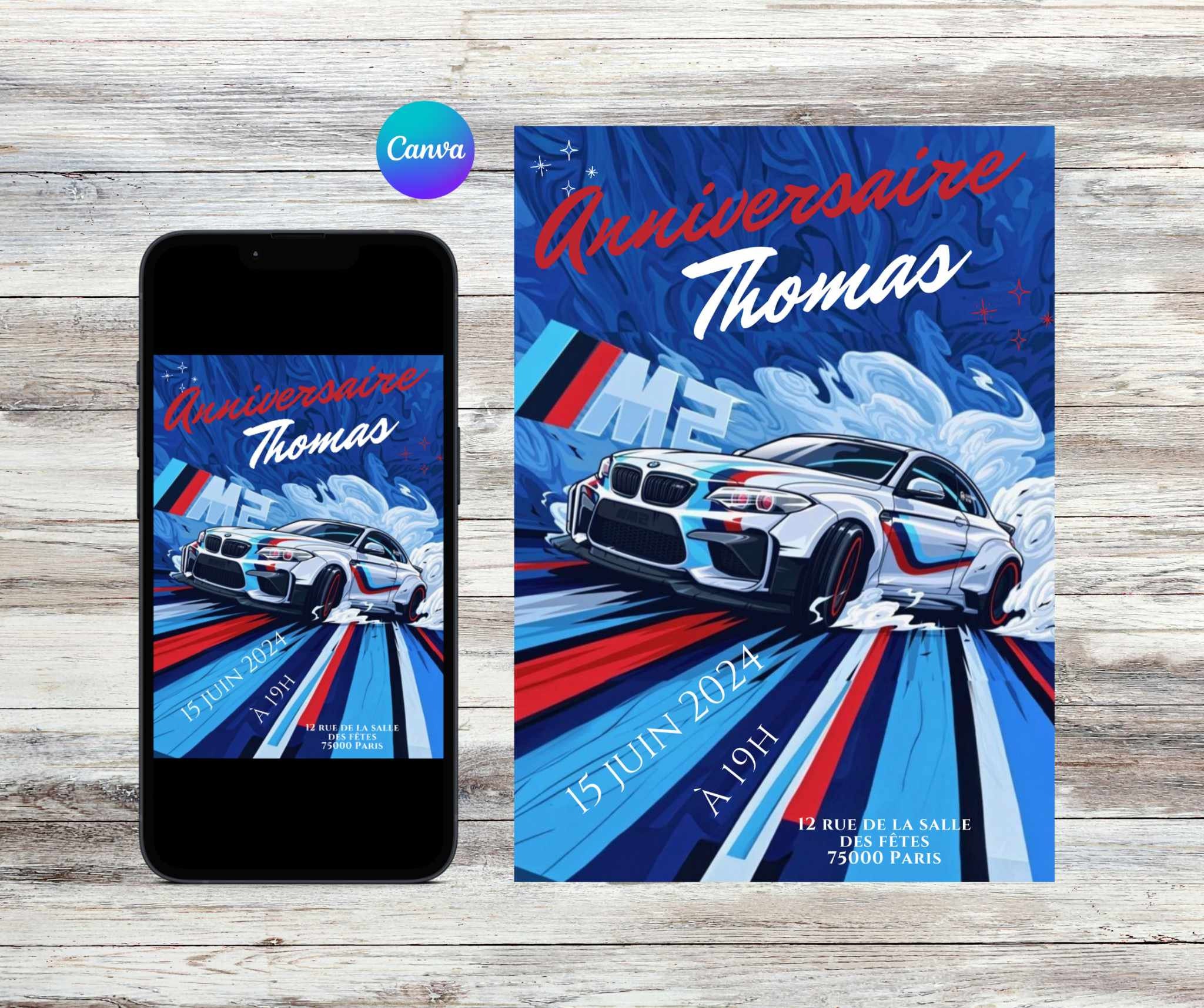 Invito di compleanno BMW per un uomo, biglietto d'invito di compleanno per un fan della BMW, biglietto di compleanno con logo BMW M2