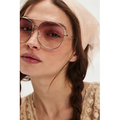 Pasadena Oversized Metal Aviator Sunglasses at Free People in Gold With Pink Lens