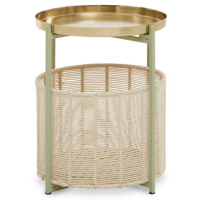 Pastel Metal Side Table with Cotton Storage Basket