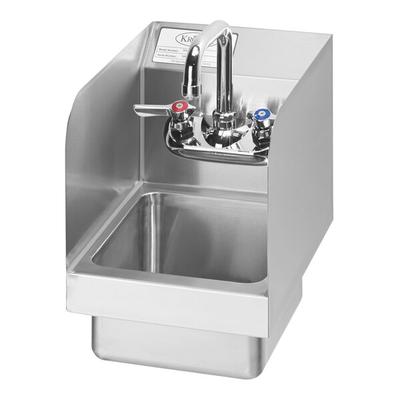 Krowne Space Saver HS-19 12" x 9" Wall-Mounted Hand Sink with Side Splashes and Silver Series Faucet with 0.5 GPM Aerator, 4 1/2" Double Bend Spout, and Lever Handles