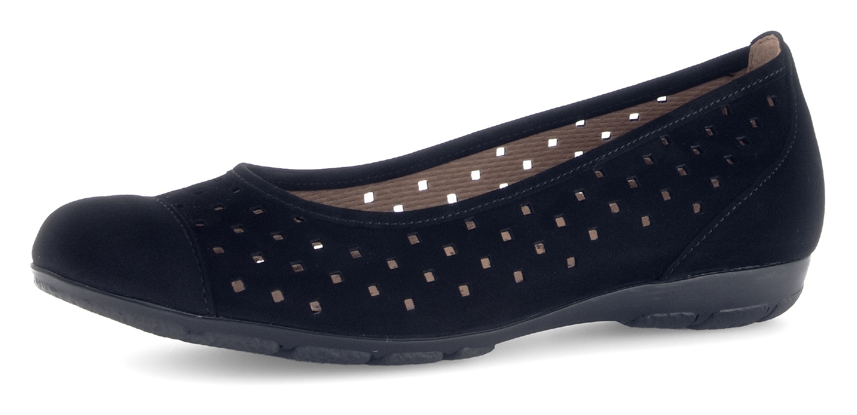 Ballerina GABOR, Damen, Gr. 43, schwarz, Nubukleder, unifarben, Schuhe Ballerina, Slipper, Businessschuh, Halbschuh mit Hovercraft Luftkammerlaufsohle