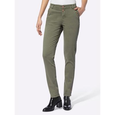 5-Pocket-Hose HEINE, Damen, Gr. 40, Normalgrößen, grün (khaki), 98% Baumwolle, 2% Elasthan, unifarben, lang, Hosen Image
