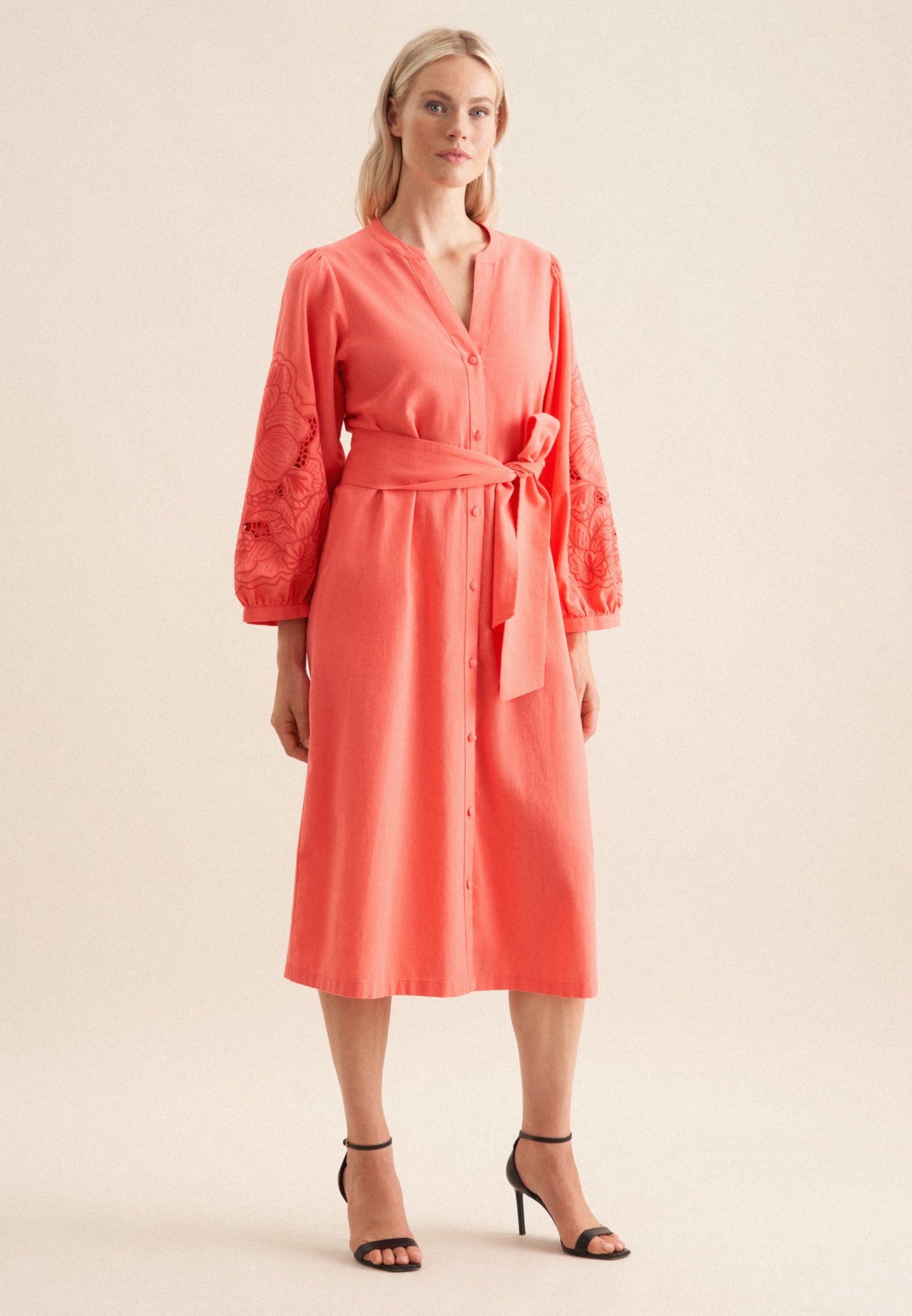 Sommerkleid SEIDENSTICKER "Schwarze Rose", Damen, Gr. XL(42), Normalgrößen, rosa (rosa, pink), 65% Baumwolle 35% Leinen/Flachs, unifarben, regular fit, Rundhals, Kleider, 7/8-Arm Rundhals Uni Image