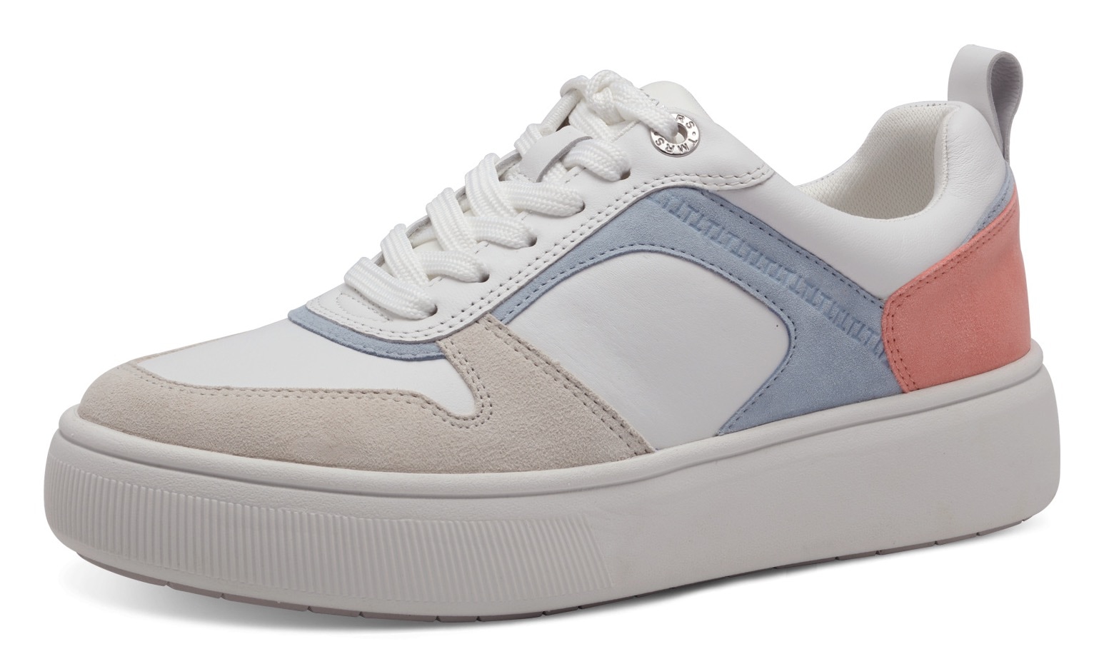 Plateausneaker TAMARIS, Damen, Gr. 40, blau (hellblau kombiniert), Leder, Lederimitat, Schuhe Plateausneaker, Freizeitschuh, Halbschuh, Schnürschuh mit Kontrastbesätzen