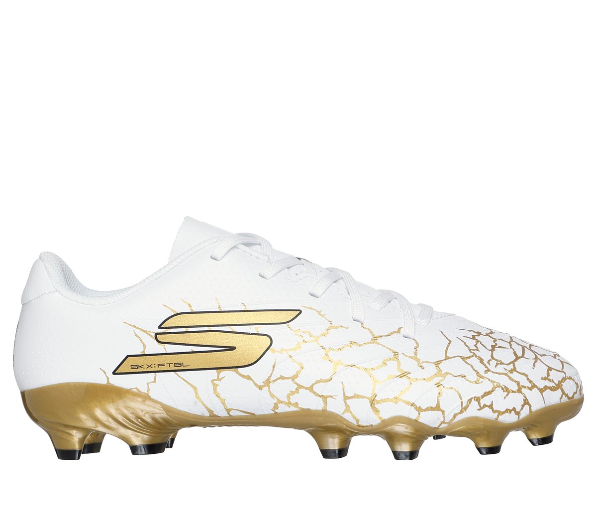 Skechers Boy's SKX_ 1.5 Jr Youth FG Soccer Shoes | Size 1.0 | White/Black/Gold | Synthetic/Textile