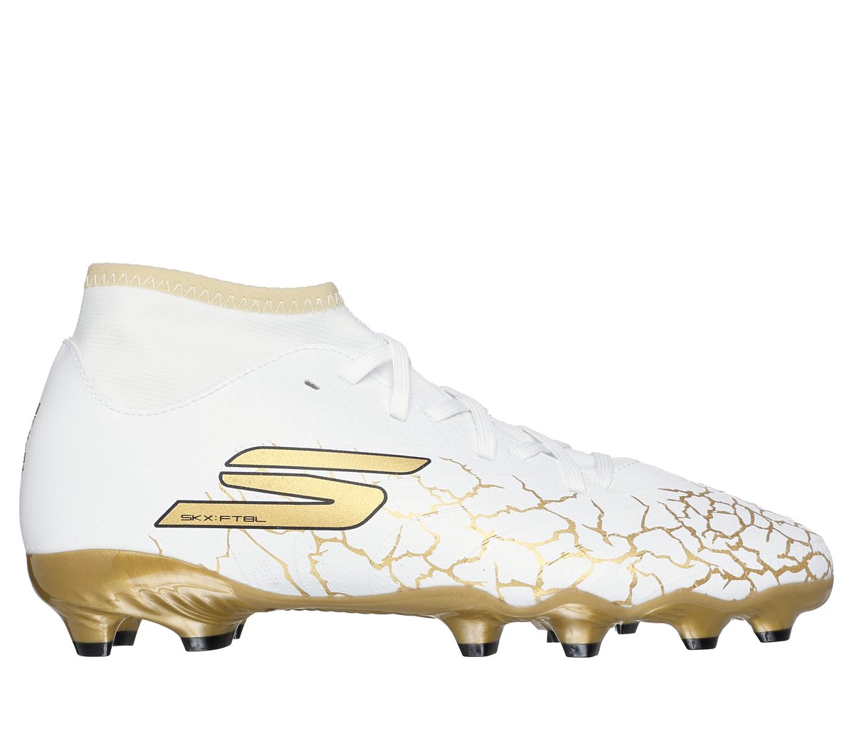 Skechers Boy's SKX_ 1.5 Jr Youth FG High Soccer Shoes | Size 6.0 | White/Black/Gold | Synthetic/Textile